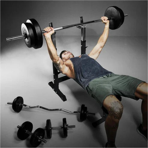 Bänkpress BLACK Skivstång Curlstång Hantelset 100kg