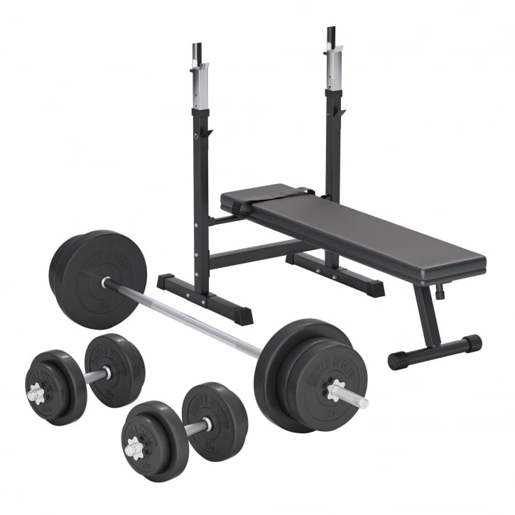 Bänkpress BLACK Skivstång Hantlar 70kg