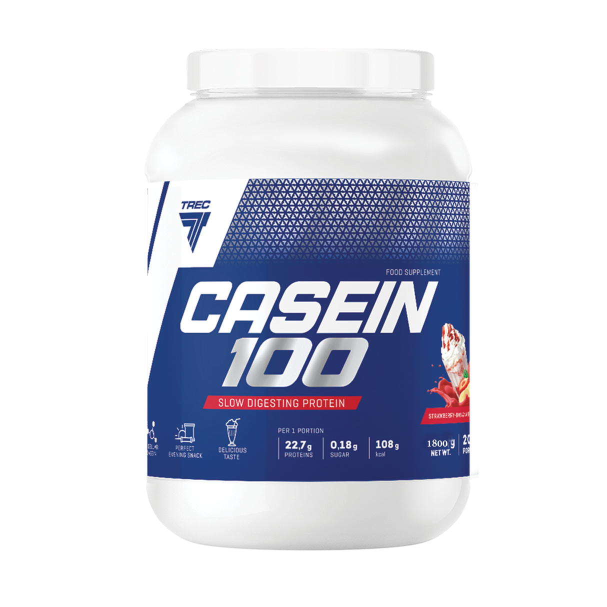 Långsamt absorberande kaseinprotein TREC CASEIN 100 JORDGUBB 1800g