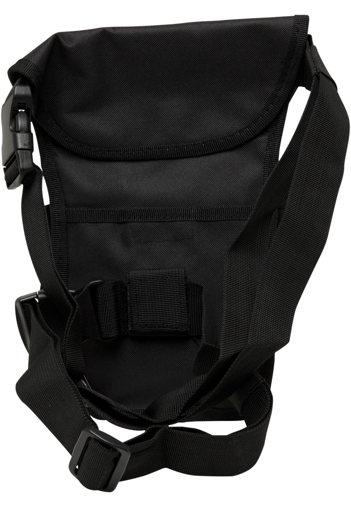 Baksidan av den svarta axelväskan B Security Sidekick Bag med justerbara remmar, fotograferad mot en vit bakgrund.