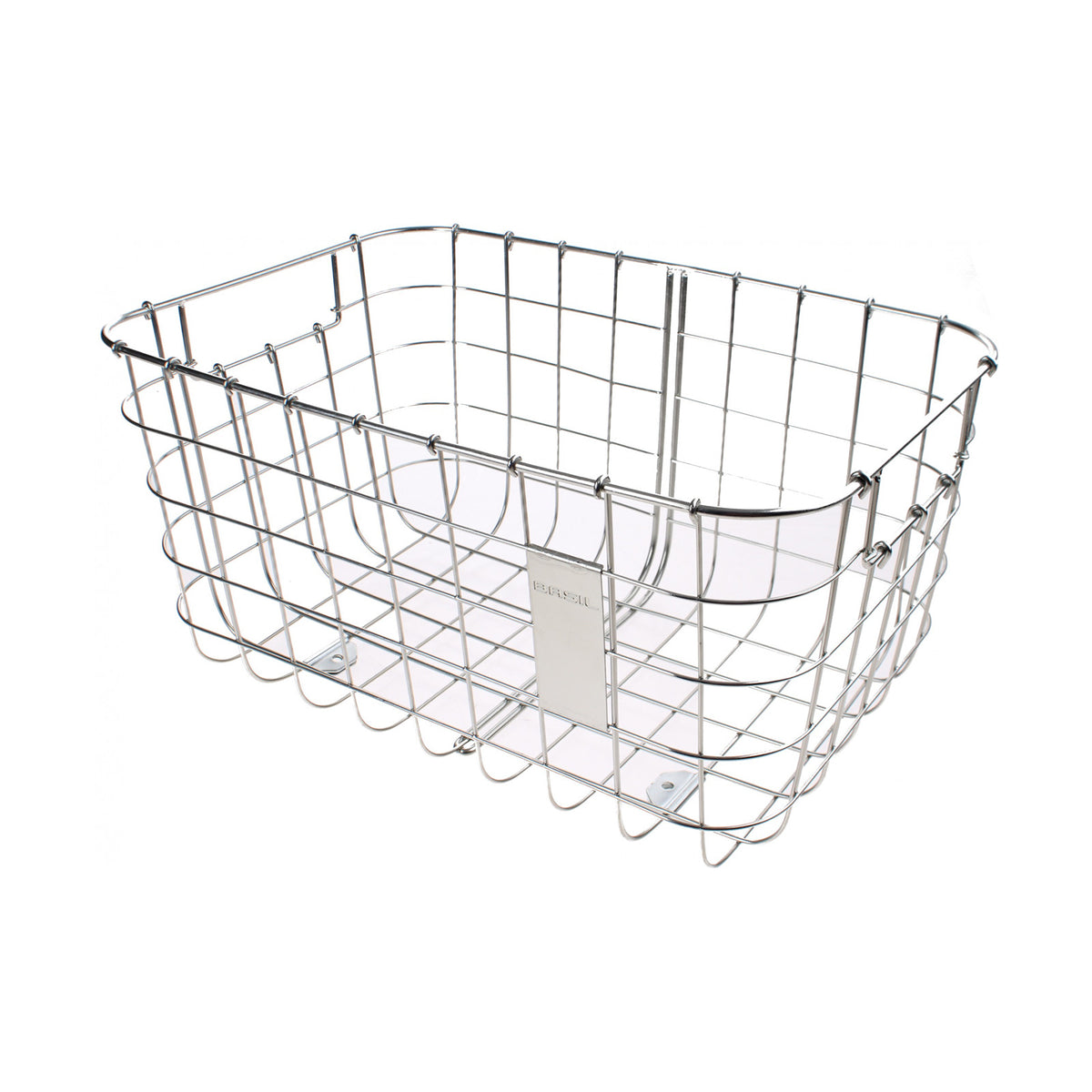Cykelkorg fram BASIL ROBIN, med stöd för framhjulet, metall, silver