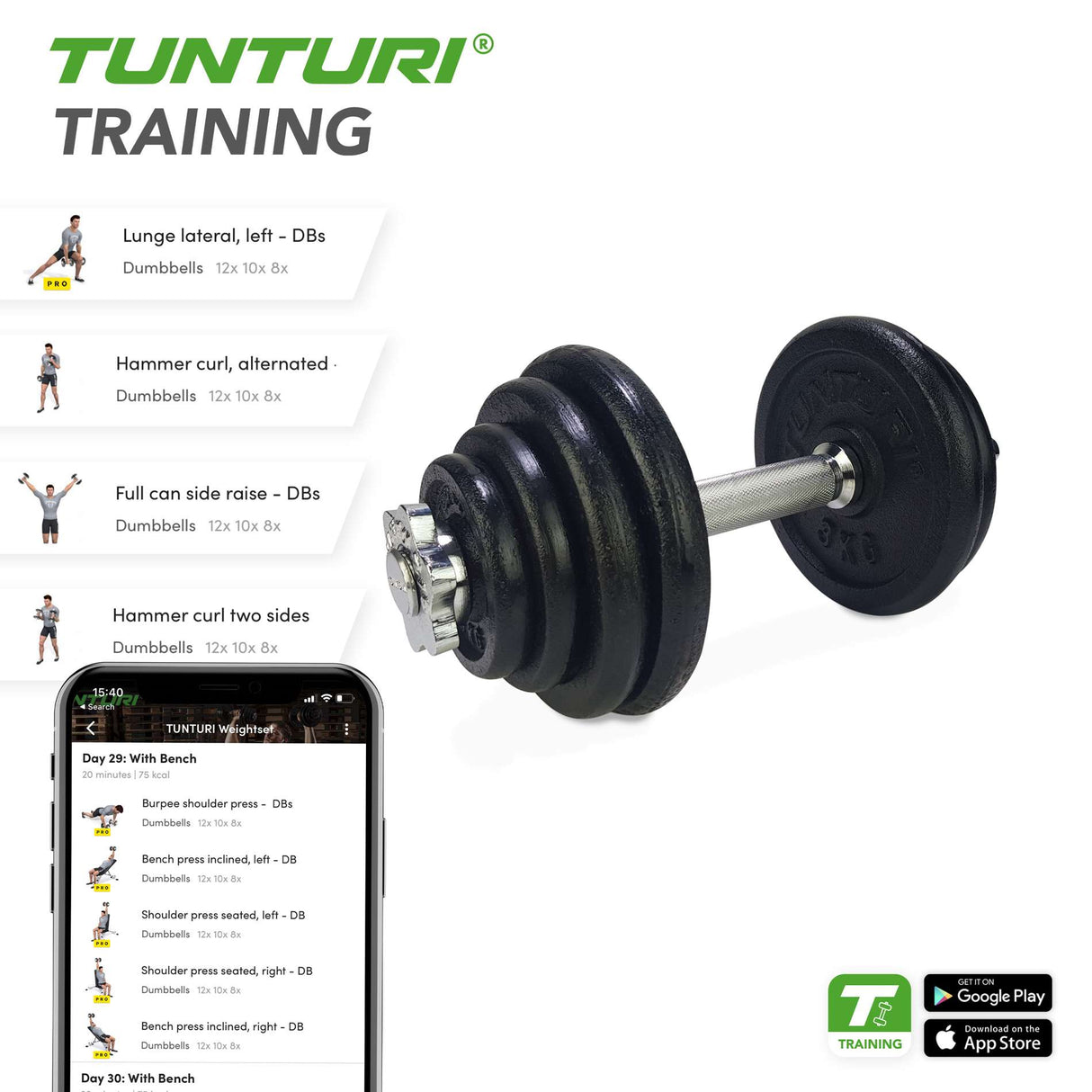 Hantel TUNTURI Hantelset 15kg, skruv