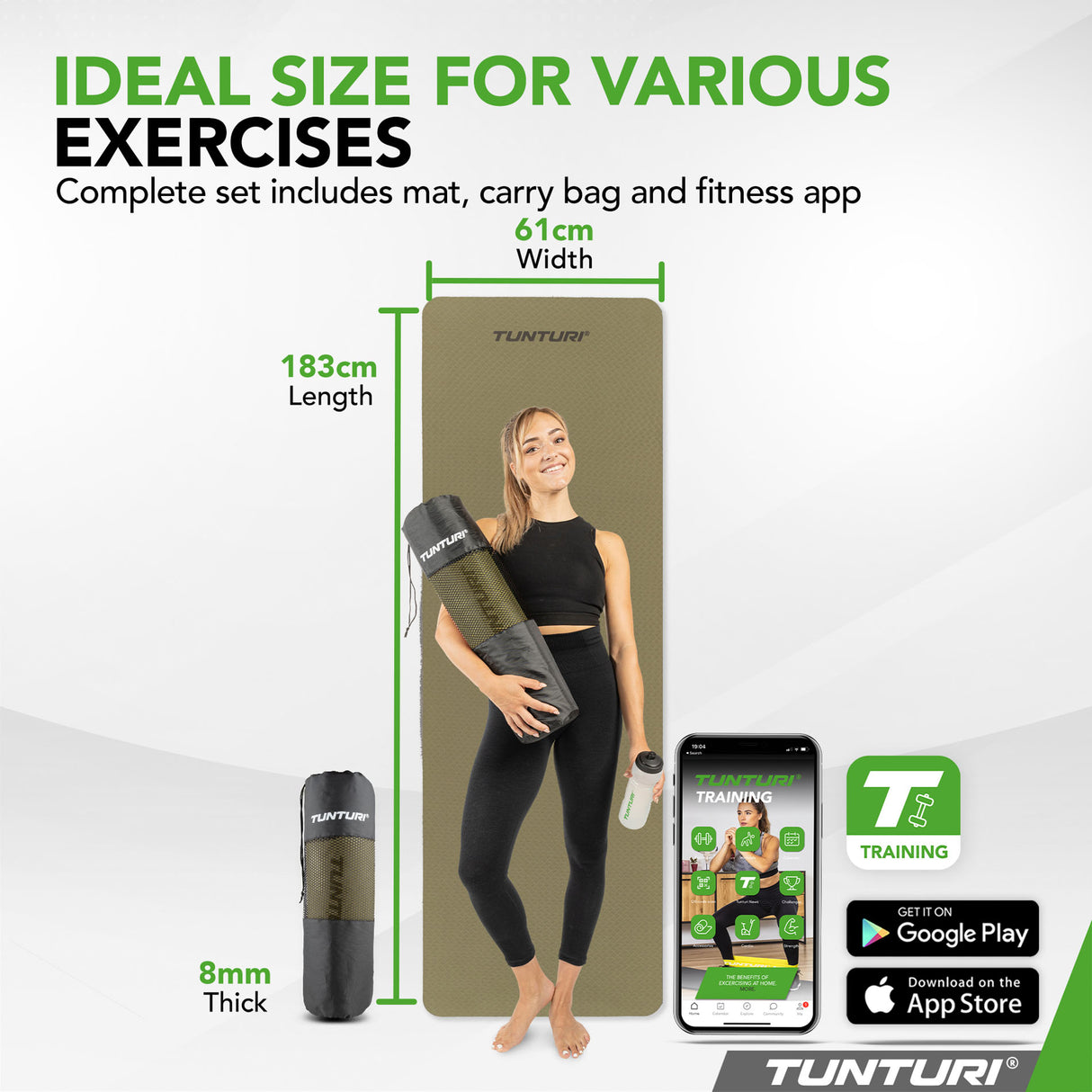 Yogamatta Tunturi Yogamat 8mm, Army Green