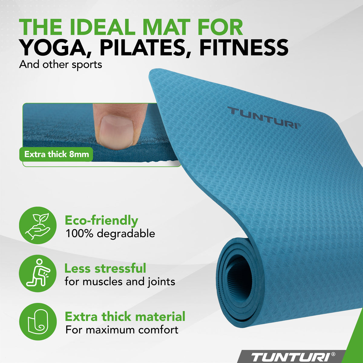 Yogamåtte Tunturi Yogamat 8mm, Petrol Blue