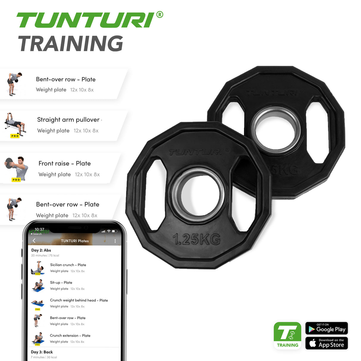 Viktskivor TUNTURI Olympic Rubber Plates, 50 mm, 1.25 kg