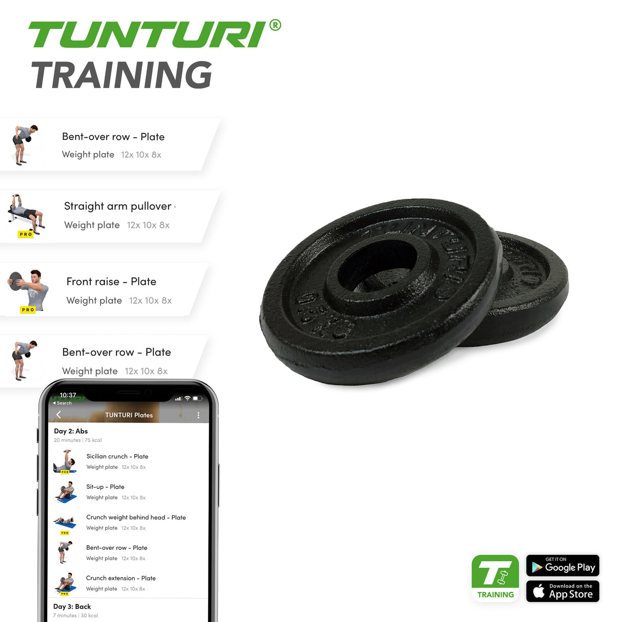 Vægtskiver TUNTURI Plates Black, 30 mm, 0,5 kg