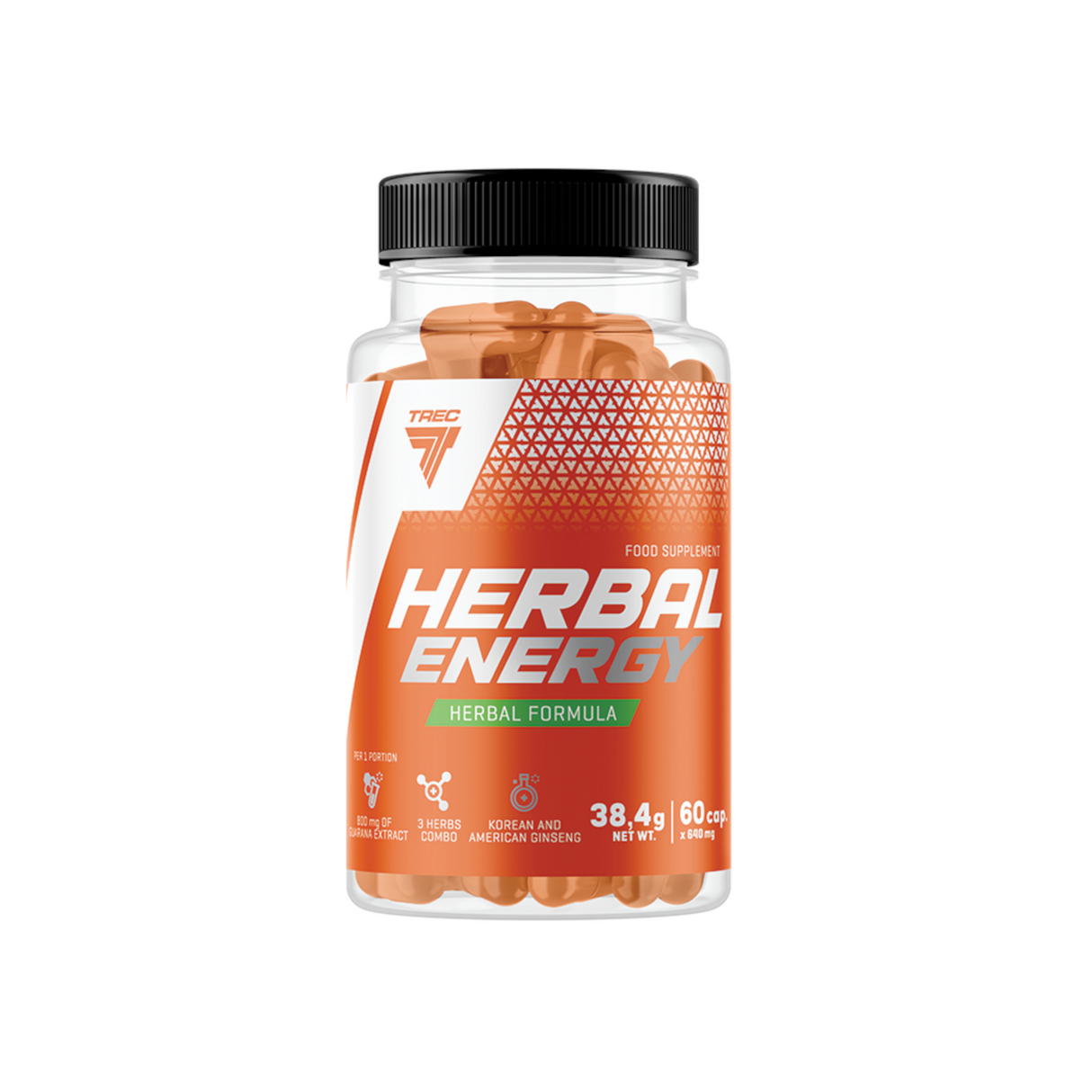 Naturliga energikapslar TREC Herbal Energy, 60 kapslar