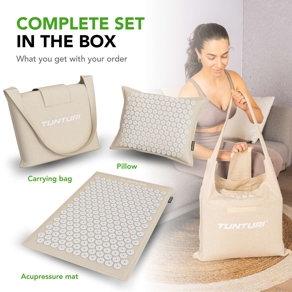 Akupunkturmatta och kudde TUNTURI PRO Akupressurmatta och kudde, beige
