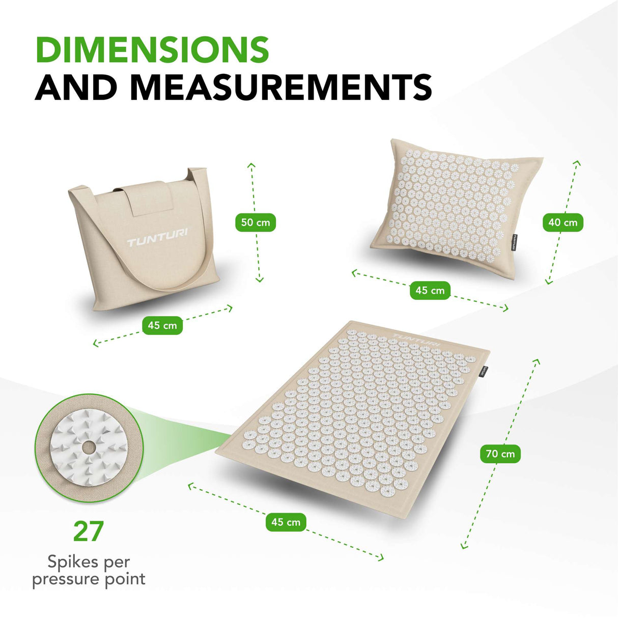 Akupunkturmatta och kudde TUNTURI PRO Akupressurmatta och kudde, beige