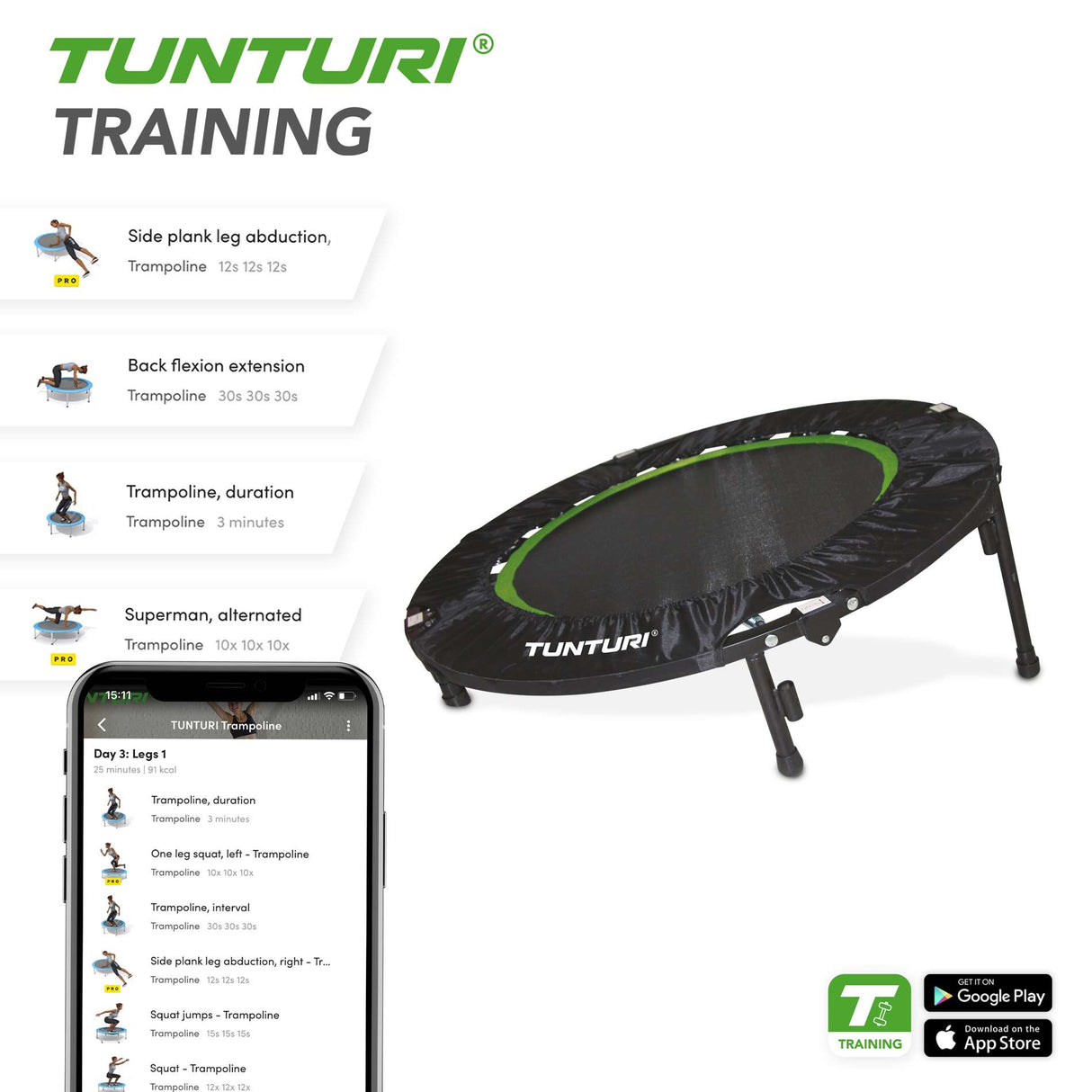 Trampoline TUNTURI 4-folding Fitness Trampoline