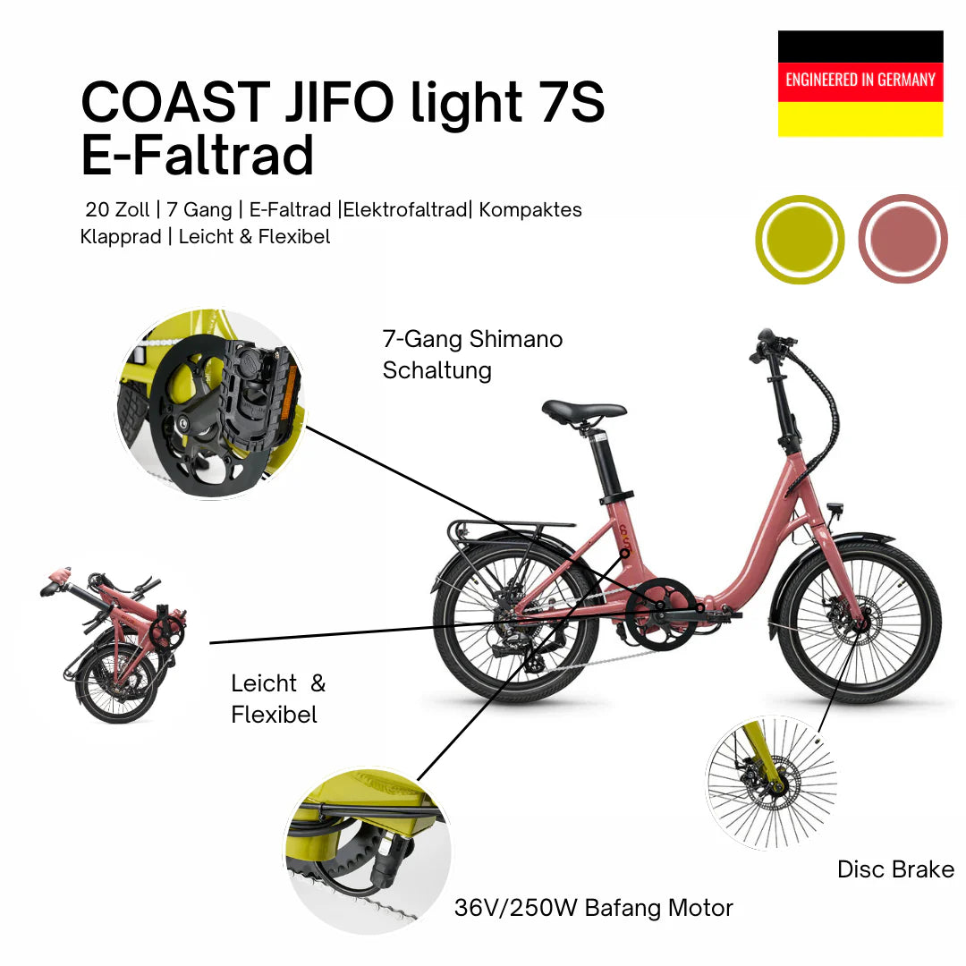 Hopfällbar elcykel COAST Jifo Light, Honey