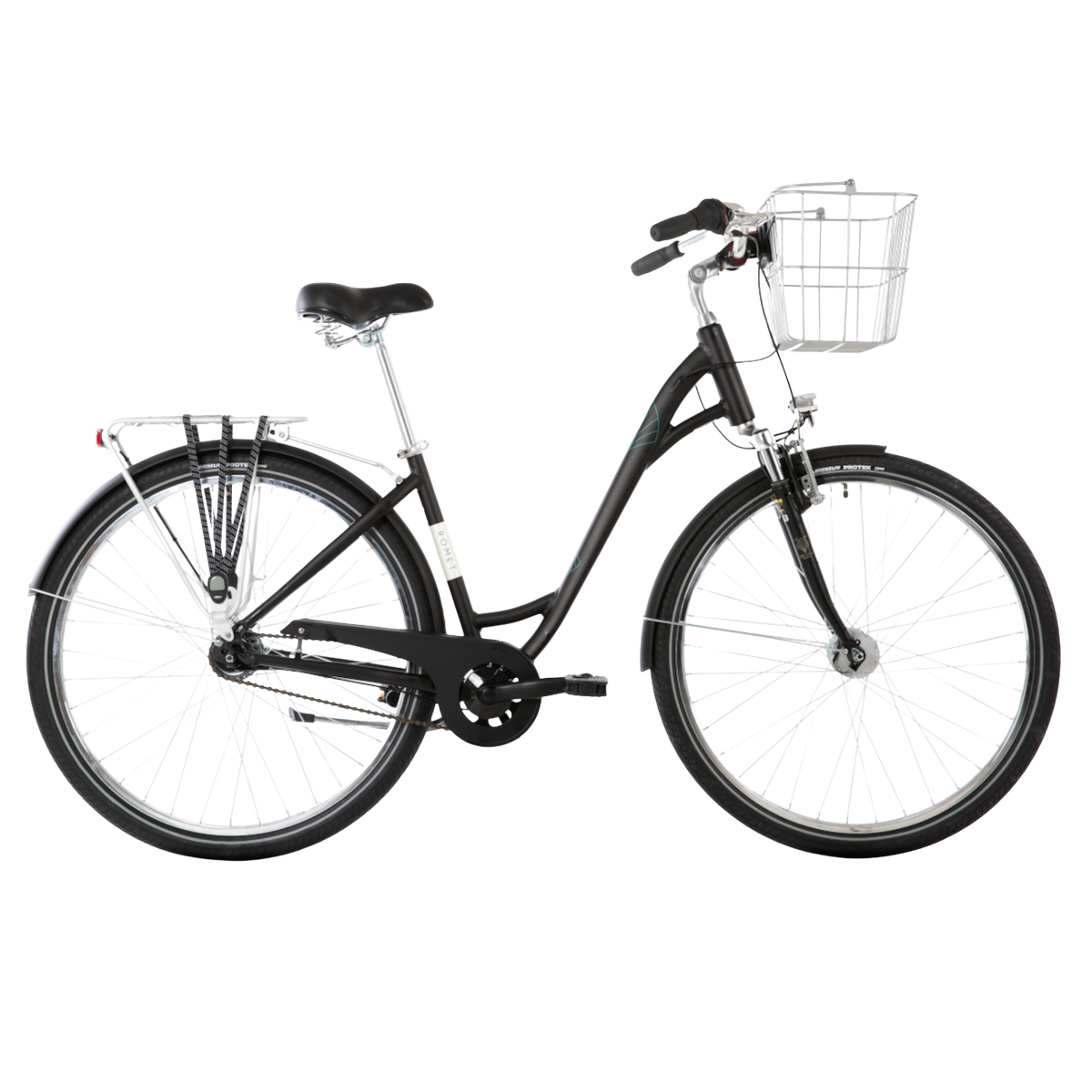 Cykel ROMET Art Deco Lux, med främre korg, svart