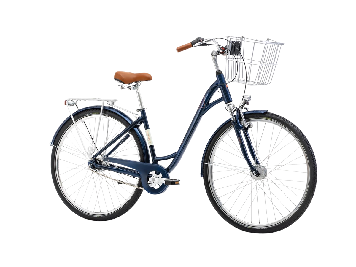 Cykel ROMET Art Deco Lux, med främre korg, blå