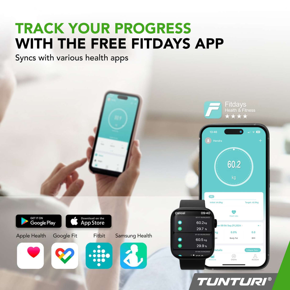 TUNTURI SC30 Smart Scale med app, vit