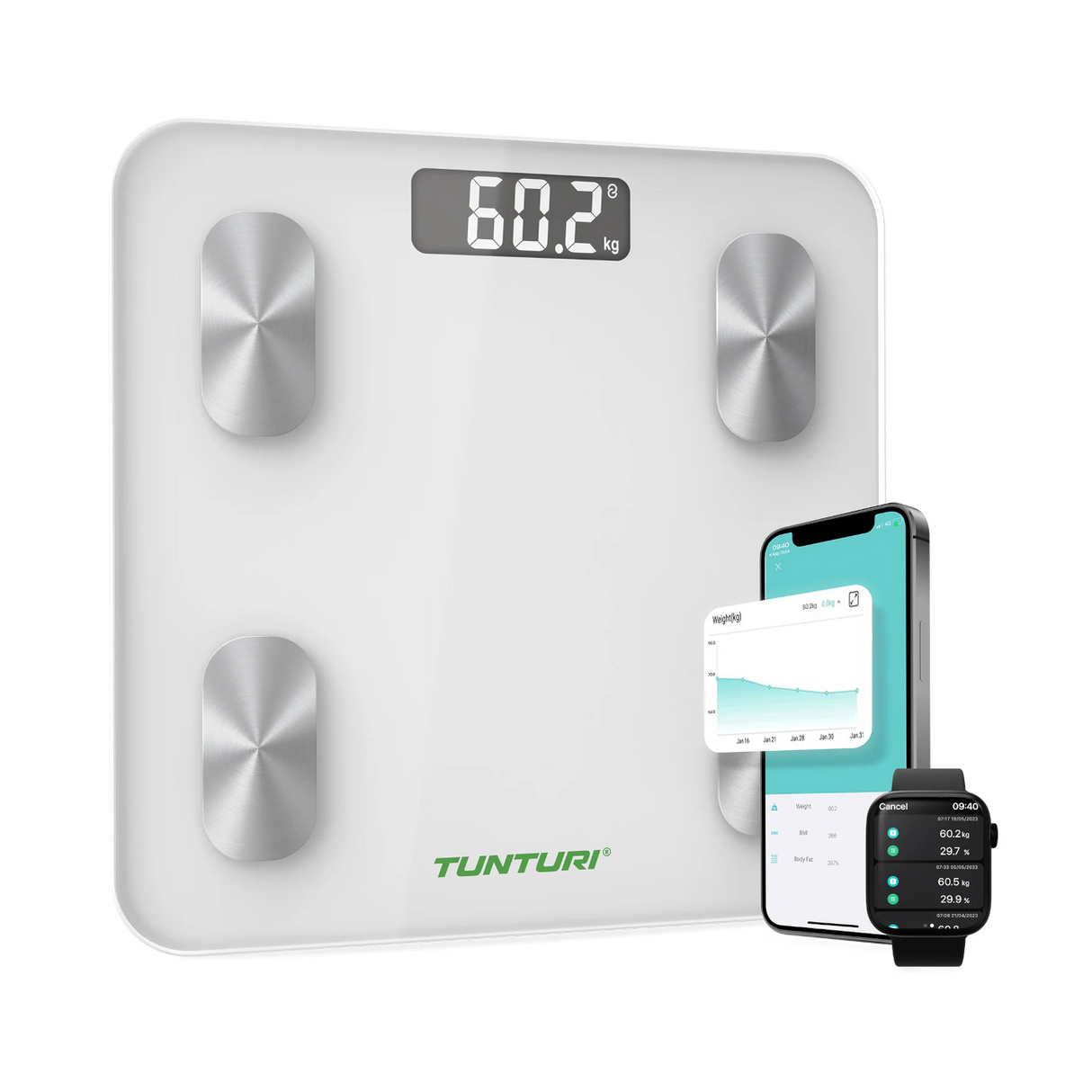 TUNTURI SC30 Smart Scale med app, vit