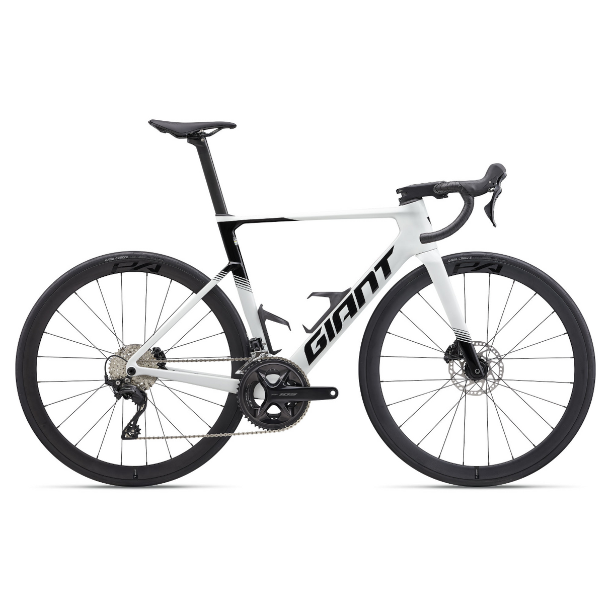 Vit GIANT Propel Advanced 2 landsvägscykel i sidovy