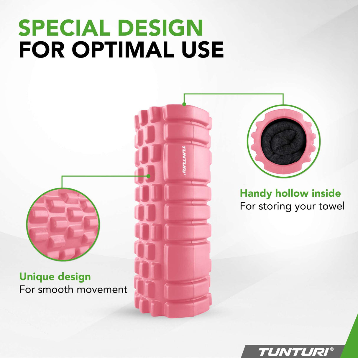 Massage roller TUNTURI Yoga Grid Foam Roller, 33cm, Rose Gold