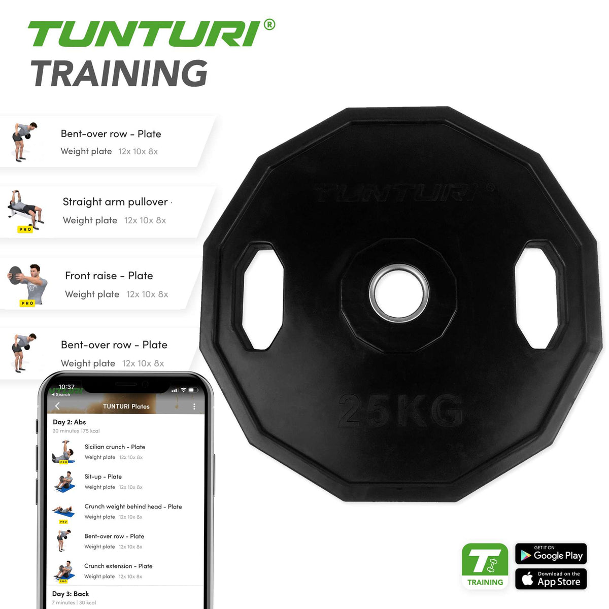 Vægtskive TUNTURI Olympic Rubber Plate, 50 mm, 25 kg