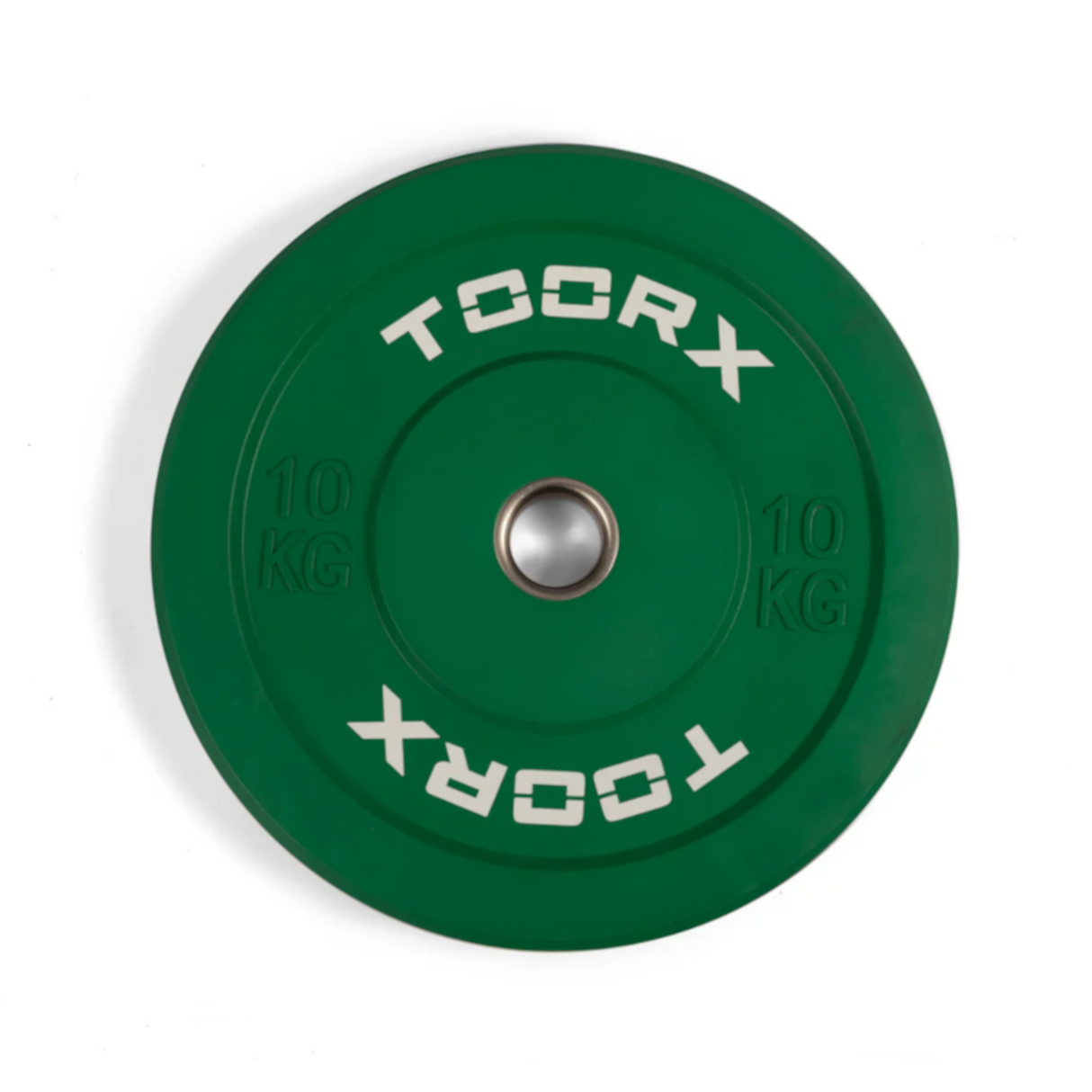 Viktplatta TOORX Bumper Plate Challenge, grön, 50 mm, 10 kg