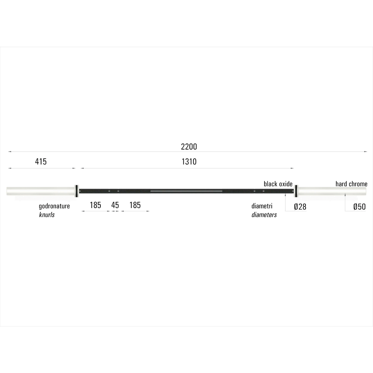 Lyftstång TOORX Olympic Barbell 220 cm, 50 mm
