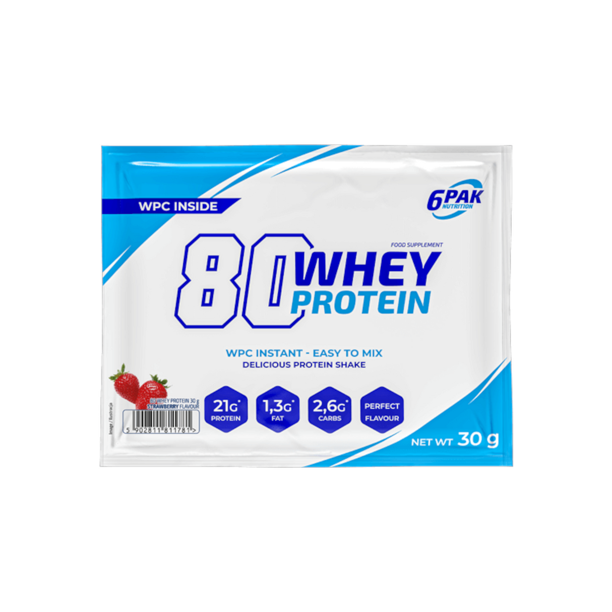 Proteinpulver 6PAK 80 Whey Protein 30g Jordgubb
