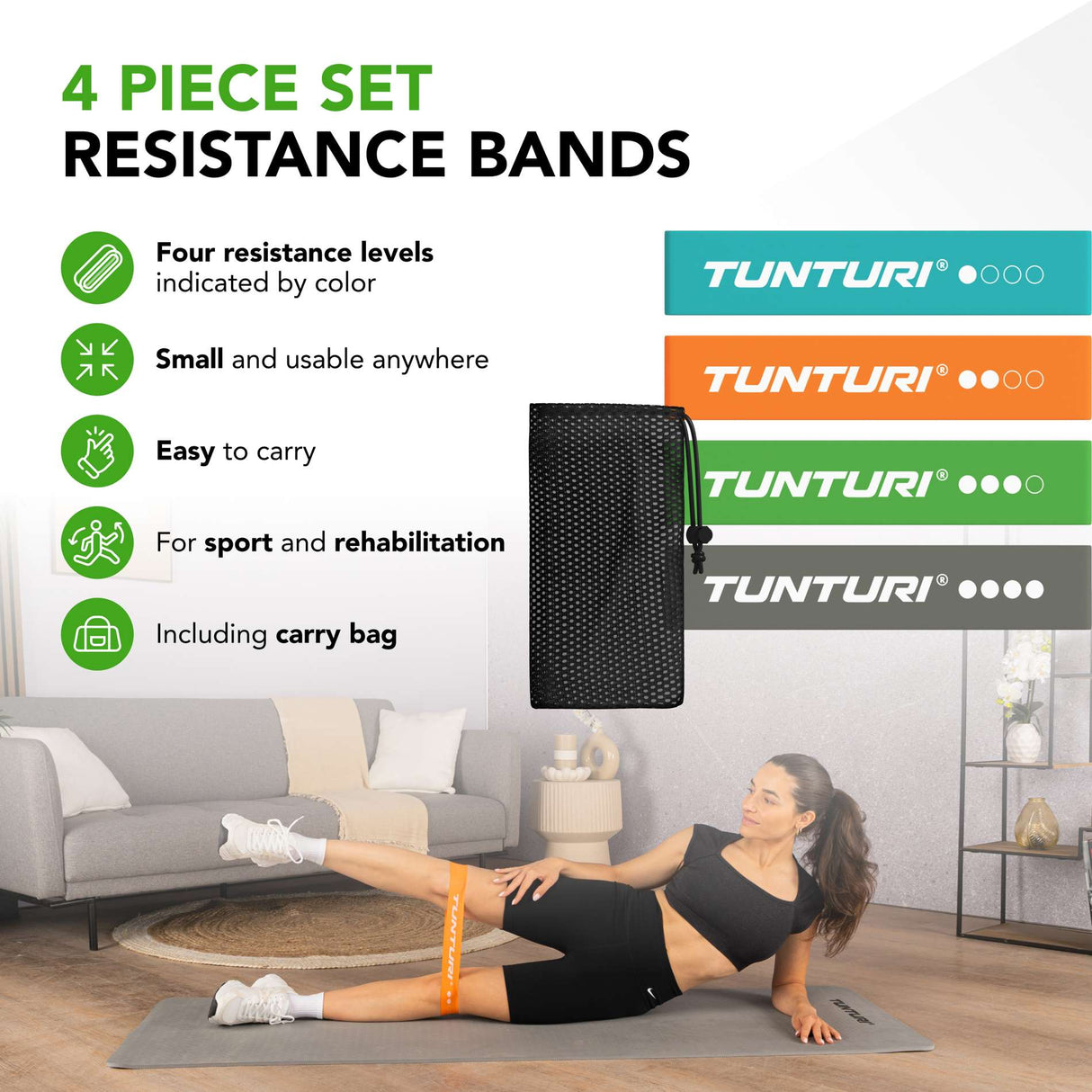 TUNTURI Mini Resistance Band Set, 4 st