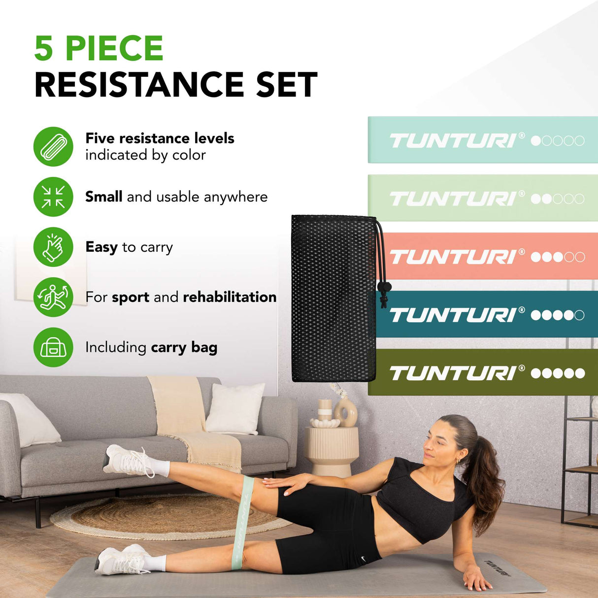TUNTURI Mini Resistance Band Set, 5 st