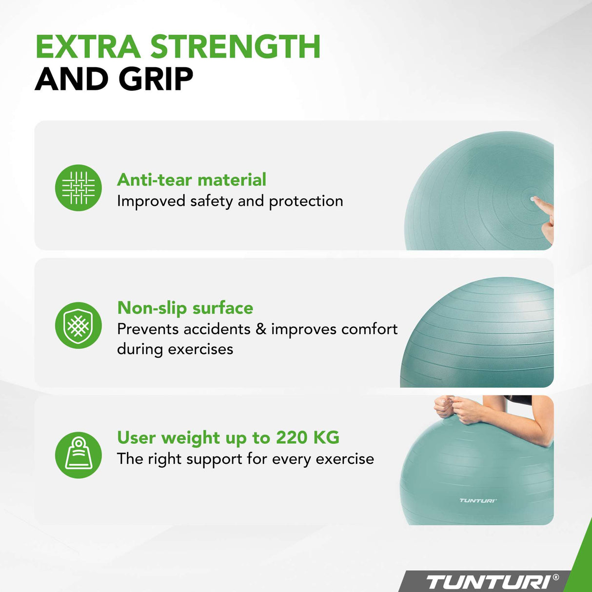 Gymnastikboll TUNTURI Gymball 55cm, Anti-Burst, Mint