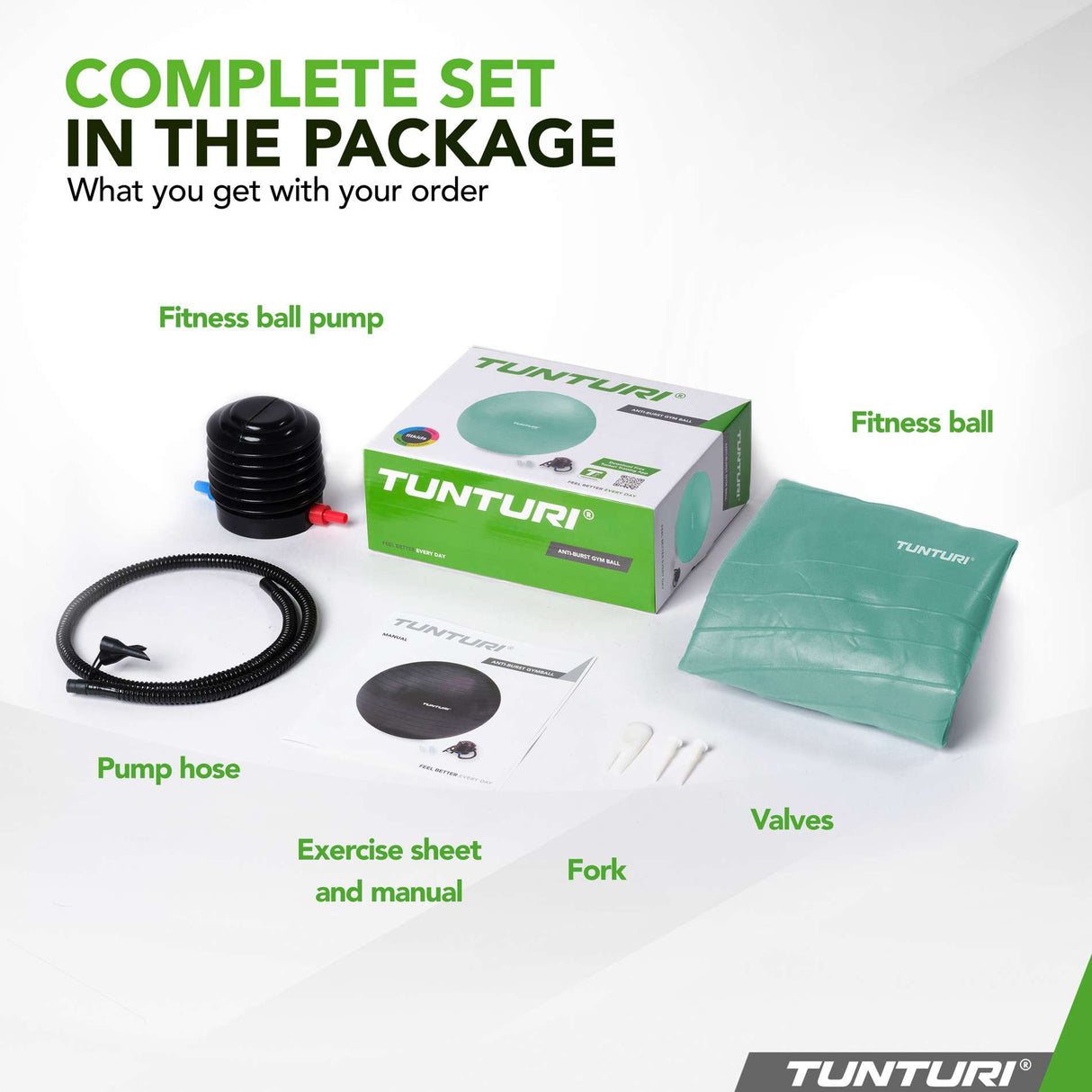 Gymnastikboll TUNTURI Gymball 55cm, Anti-Burst, Mint