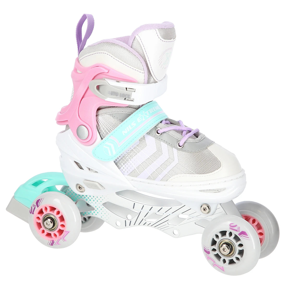 4in1 (rull)uisud NILS EXTREME NH18192, In-line Skates/Hockey Ice Skates, S (29-33), Pink/Mint/White