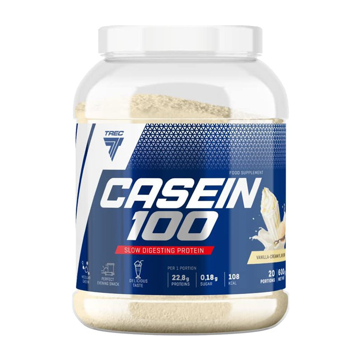 Långsamt absorberande kaseinprotein TREC CASEIN 100 CREAMY-VANILLA 600g