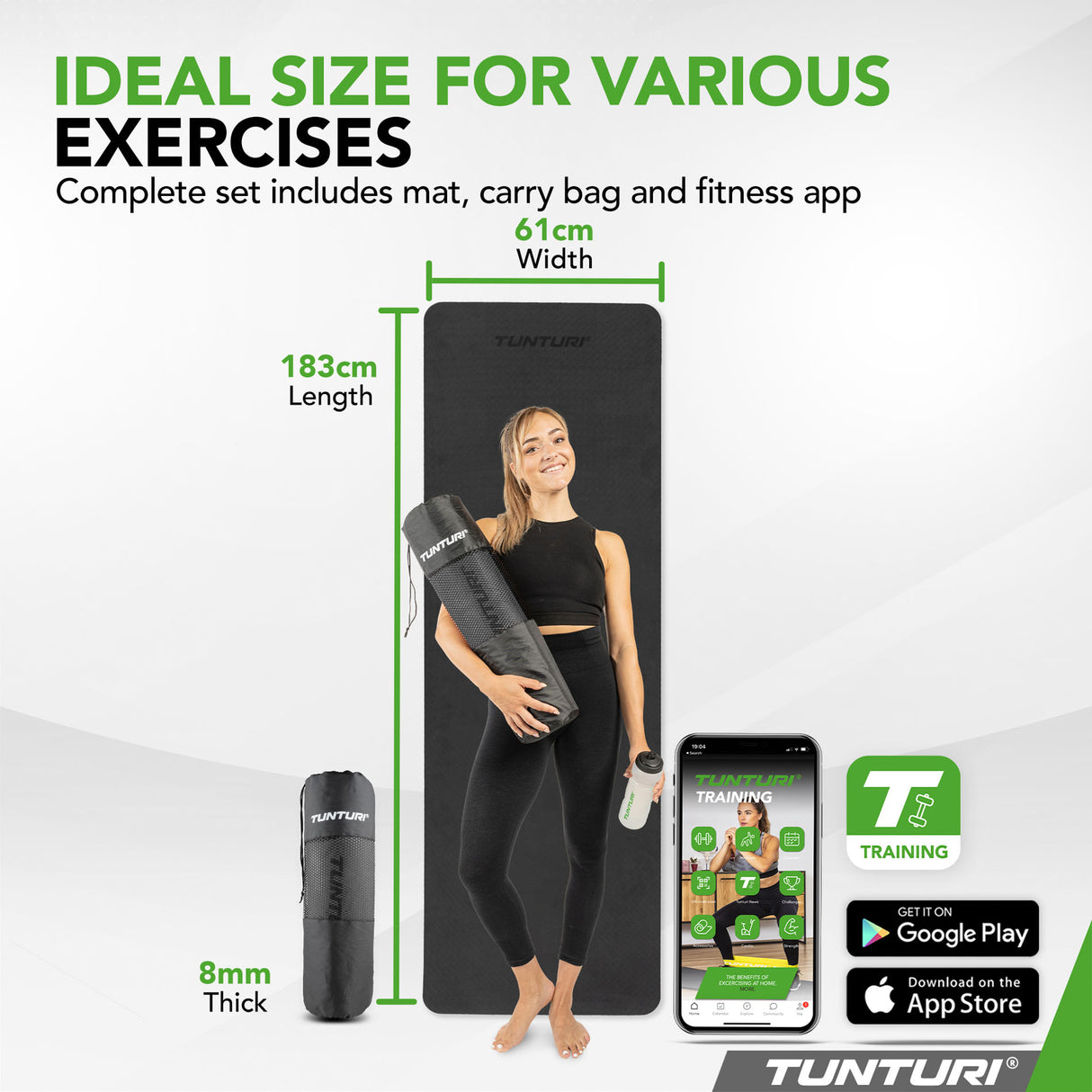 Yogamatta Tunturi Yogamat 8mm, Svart