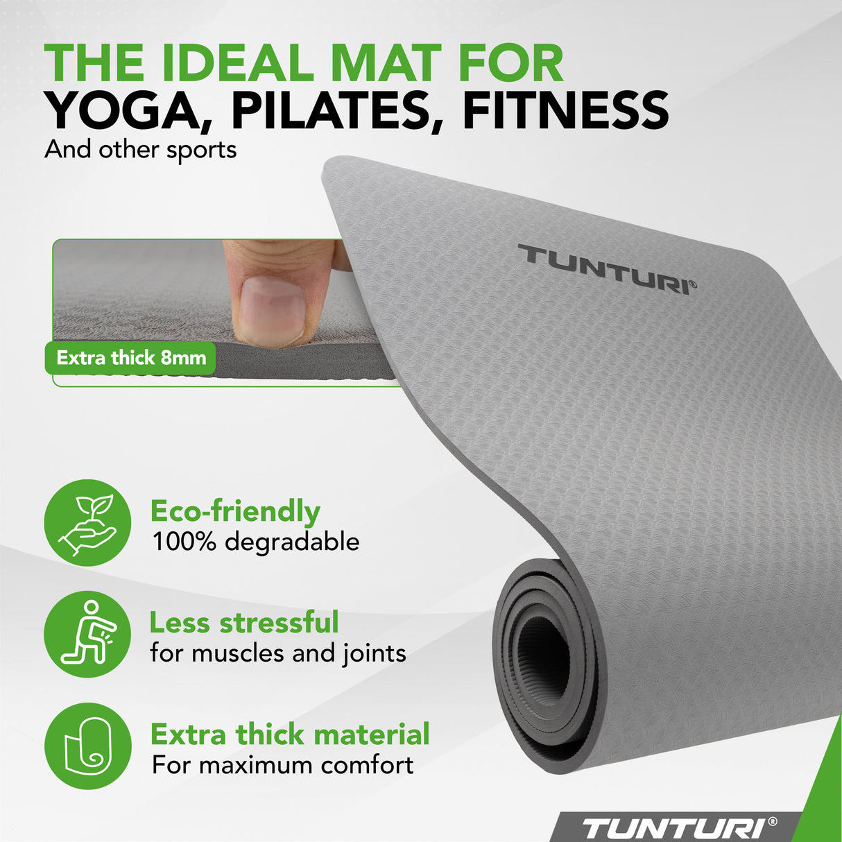 Yogamatta Tunturi Yogamat 8mm, Grå