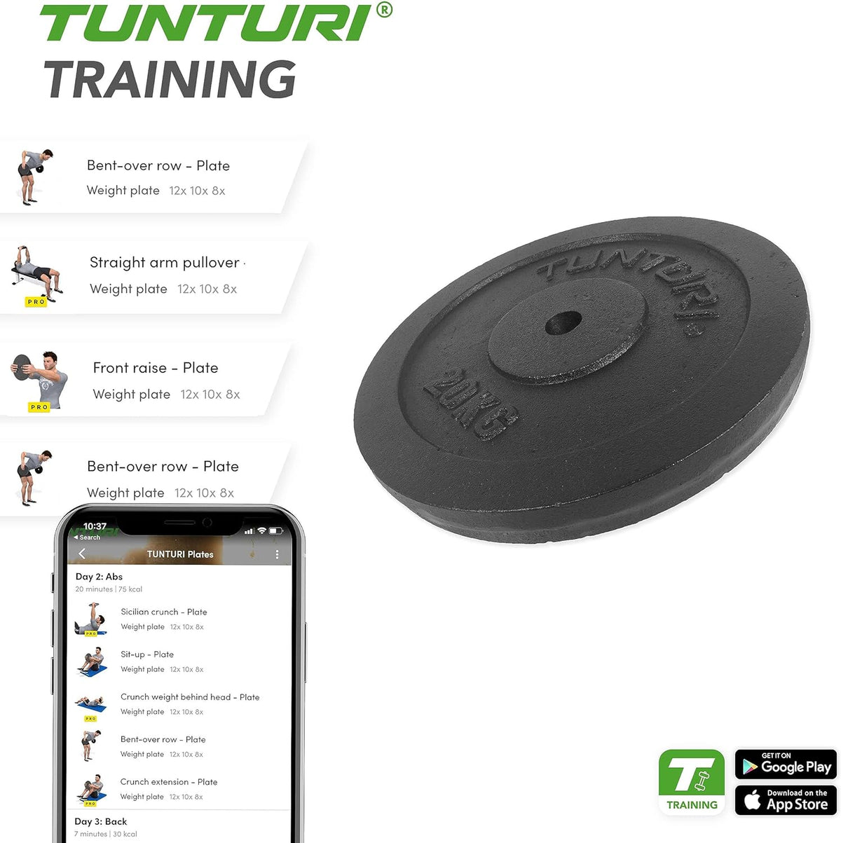 Vægtskive TUNTURI Plate Black, 30 mm, 20 kg
