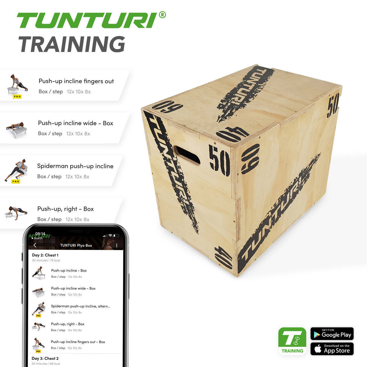 Träningsbox TUNTURI Plyo Box Wood 40/50/60cm