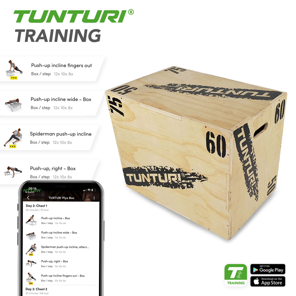 Träningsbox TUNTURI Plyo Box Wood 50/60/75cm