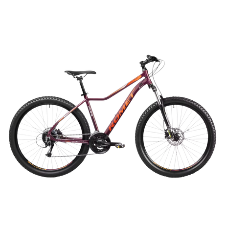 Mörkröd och orange ROMET Jolene 7.2 damcykel 27,5 tum i sidovy