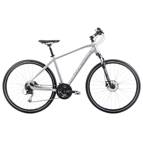 Silverfärgad ROMET Orkan 5 M cykel i sidovy