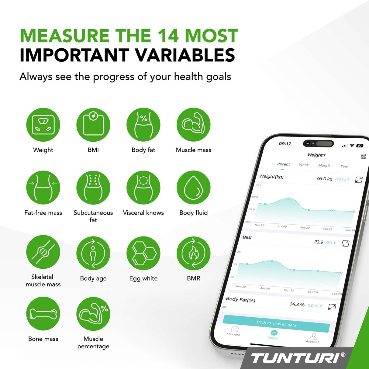 TUNTURI SC30 Smart Scale med app, vit