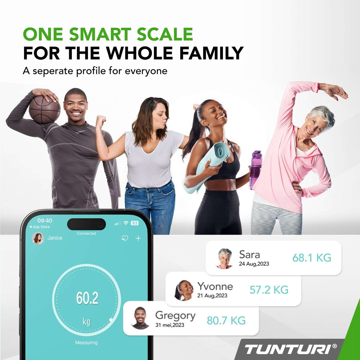 TUNTURI SC30 Smart Scale med app, vit