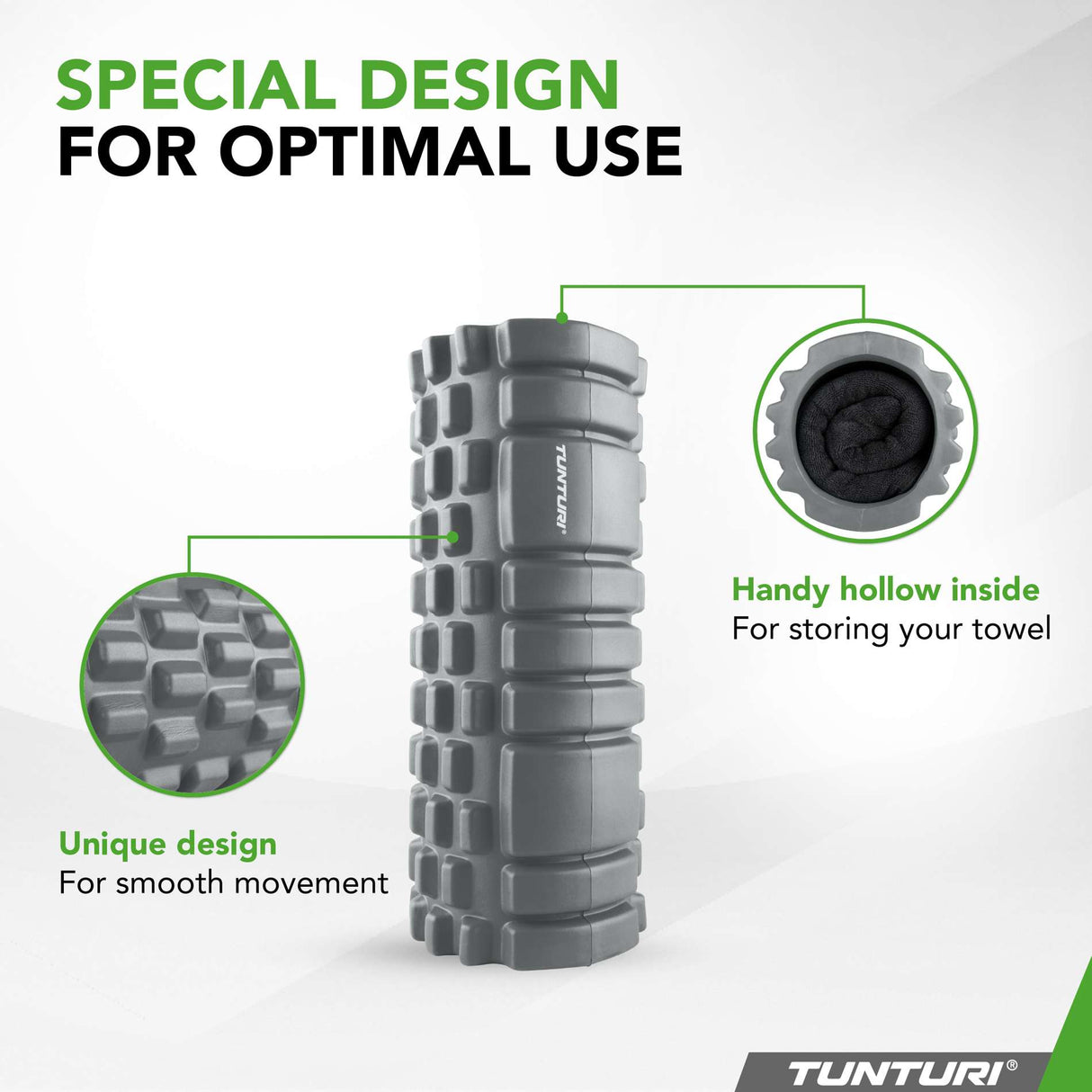 Massage roller TUNTURI Yoga Grid Foam Roller, 33cm, Grå