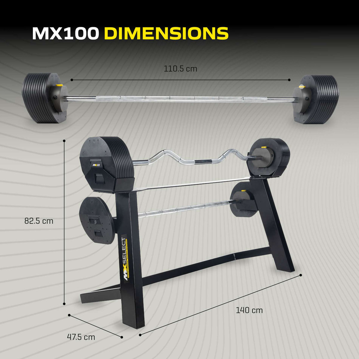 Justerbar hantel TUNTURI MX100 skivstång 12,8 - 45,5 kg