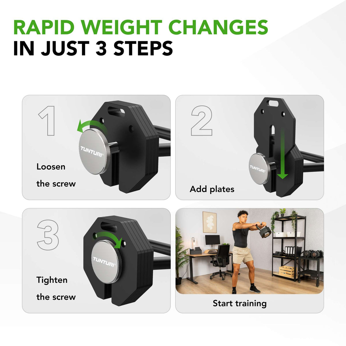 TUNTURI Rapid Justerbart Kettlebellhandtag 3.5kg