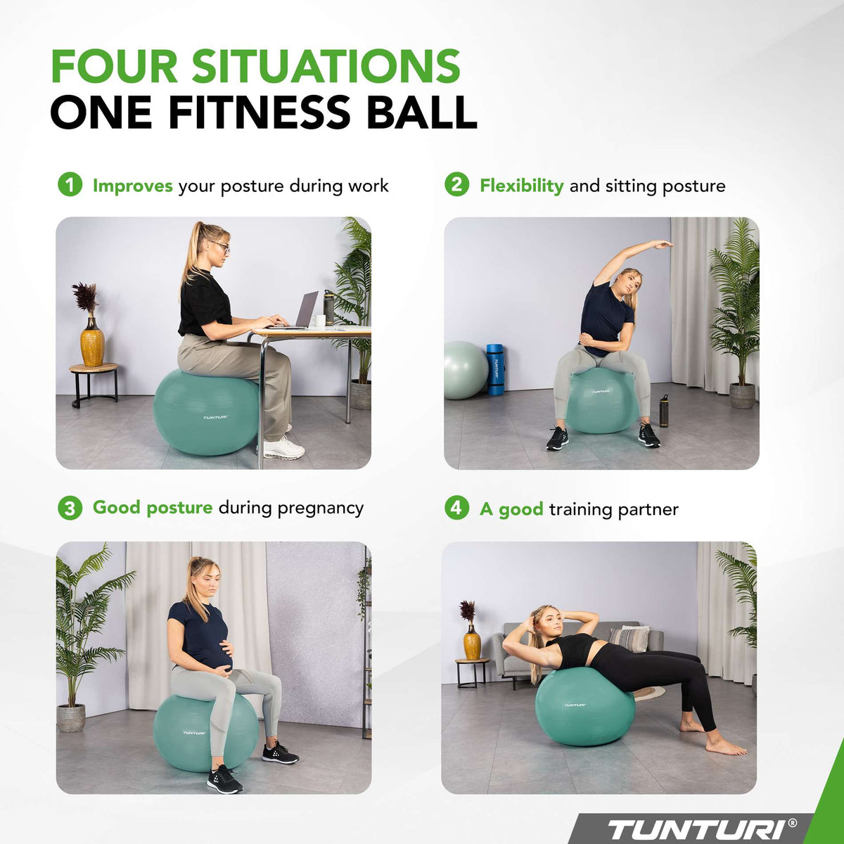 Træningsbold TUNTURI Gymball 55cm, Anti-Burst, Petrol