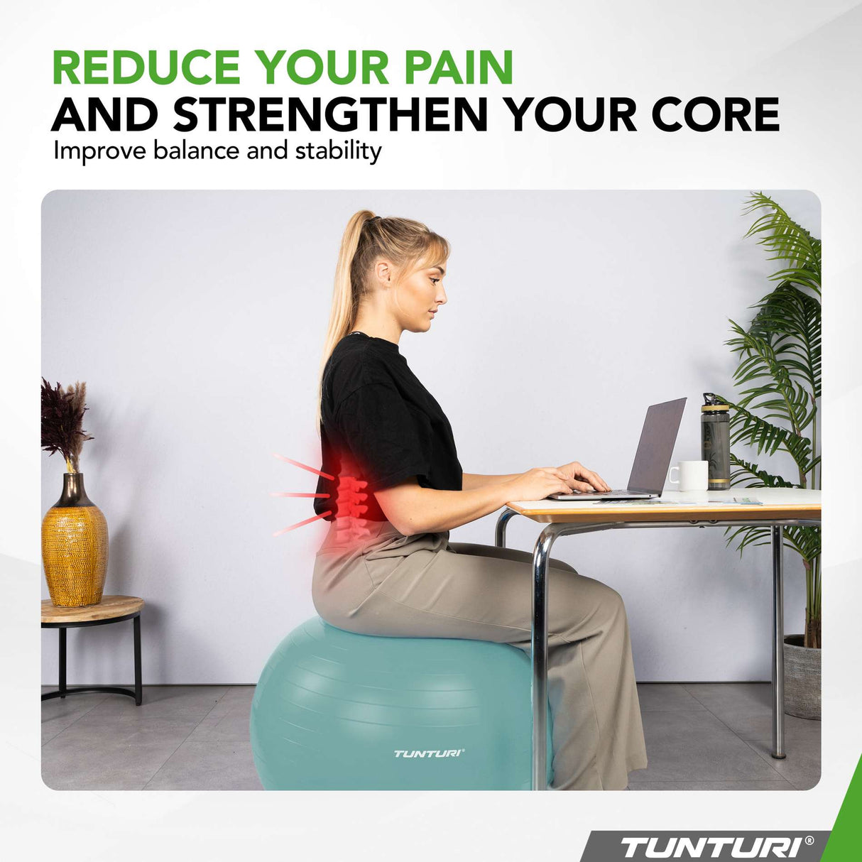 Träningsboll TUNTURI Gymball 55cm, Anti-Burst, Petrol